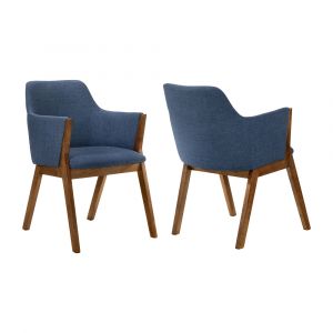 Armen Living - Renzo Blue Fabric and Walnut Wood Dining Side Chairs (Set of 2) - LCRESIWABLU