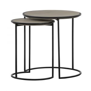 Armen Living - Rina Concrete and Black Metal 2 Piece Nesting End Table Set - LCRILACCGR