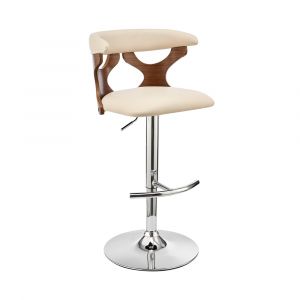Armen Living - Ruth Adjustable Swivel Cream Faux Leather and Walnut Wood Bar Stool with Chrome Base - LCRTBAWACR