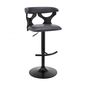Armen Living - Ruth Adjustable Swivel Grey Faux Leather and Black Wood Bar Stool with Black Base - LCRTBABLGR