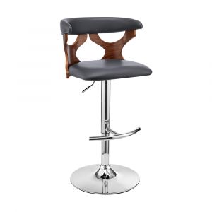 Armen Living - Ruth Adjustable Swivel Grey Faux Leather and Walnut Wood Bar Stool with Chrome Base - LCRTBAWAGR