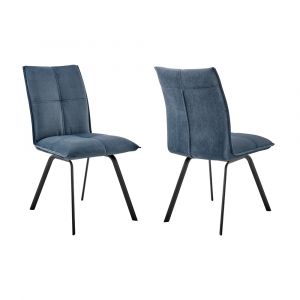 Armen Living - Rylee Dining Room Accent Chair in Blue Fabric and Black Finish (Set of 2) - LCRYSIBLU