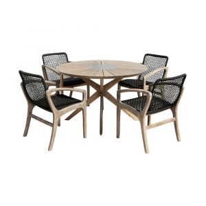 Armen Living - Sachi and Brighton 5 Piece Dining Set in Light Eucalyptus Wood with Charcoal Rope  - 840254332393