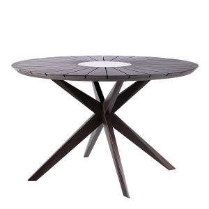 Armen Living - Sachi Outdoor Dark Eucalyptus Wood and Concrete Round Dining Table - 840254333352
