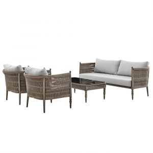 Armen Living - Safari 4 Piece Outdoor Aluminum and Rope Seating Set with Grey Cushions - SETODSABR