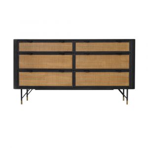 Armen Living - Saratoga 6 Drawer Dresser in Black Acacia with Rattan - LCSRDRBL