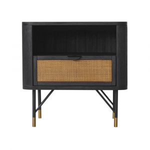 Armen Living - Saratoga Nightstand in Black Acacia with Rattan - LCSRLABL