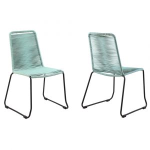 Armen Living - Shasta Outdoor Metal and Rope Stackable Dining Chair (Set of 2) - LCSHSIWSB