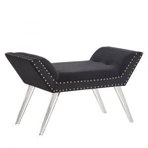 Armen Living - Silas Ottoman Bench in Black Tufted Velvet with Nailhead Trim and Acrylic Legs - LCSIBEBL