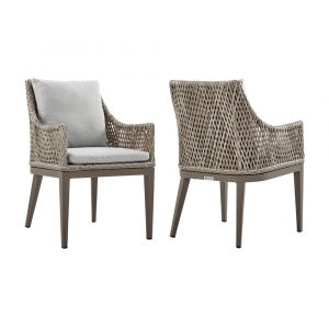Armen Living - Silvana Outdoor Wicker and Aluminum Gray Dining Chair with Beige Cushions - Set of 2 - 840254332911