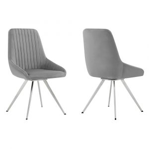 Armen Living - Skye Swivel Gray Velvet and Brushed Stainless Steel Dining Room Chairs (Set of 2) - LCSKSIGR