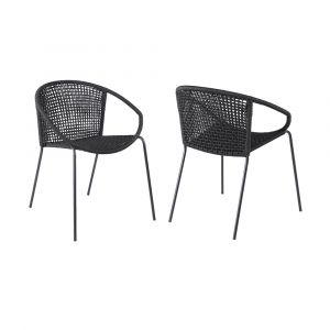 Armen Living - Snack Indoor Outdoor Stackable Steel Dining Chair with Black Rope (Set of 2) - LCSNSIBL