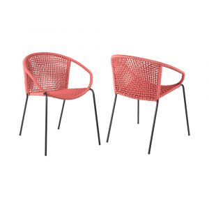 Armen Living - Snack Indoor Outdoor Stackable Steel Dining Chair with Brick Red Rope - Set of 2 - LCSNSIBRK