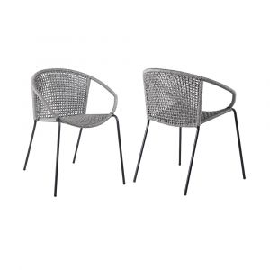 Armen Living - Snack Indoor Outdoor Stackable Steel Dining Chair with Grey Rope (Set of 2) - LCSNSIGRY