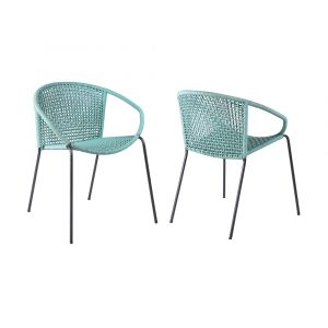 Armen Living - Snack Indoor Outdoor Stackable Steel Dining Chair with Wasabi Rope (Set of 2) - LCSNSIWSB