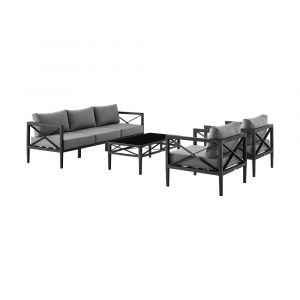 Armen Living - Sonoma Outdoor 4 piece Set in Dark Grey Finish and Dark Grey Cushions - SETODSODKGR