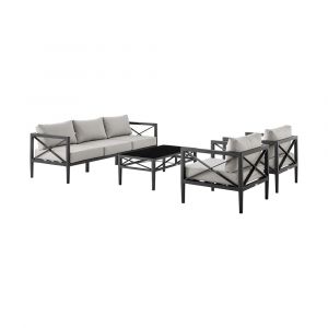 Armen Living - Sonoma Outdoor 4 piece Set in Dark Grey Finish and Light Grey Cushions - SETODSOLTGR