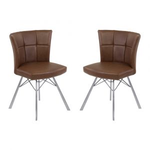 Armen Living - Spago Contemporary Dining Chair in Vintage Coffee Faux Leather with Brushed Stainless Steel Finish - Set of 2 - LCSPSIVCBS