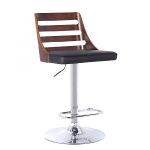 Armen Living - Storm Barstool in Chrome finish with Walnut wood and Black Faux Leather - LCSTBAWABL