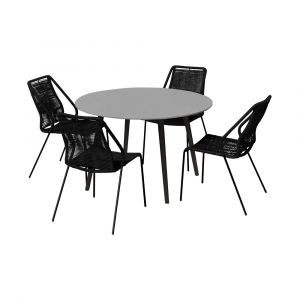 Armen Living - Sydney and Clip Outdoor Patio 5 Piece Dining Set in Black Rope with Black Eucalyptus Wood - 840254336537