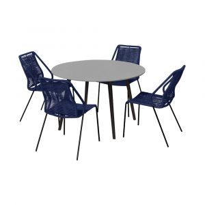 Armen Living - Sydney and Clip Outdoor Patio 5 Piece Dining Set in Blue Rope with Black Eucalyptus Wood - 840254336544