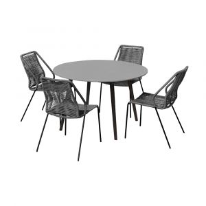 Armen Living - Sydney and Clip Outdoor Patio 5 Piece Dining Set in Grey Rope with Black Eucalyptus Wood - 840254333741