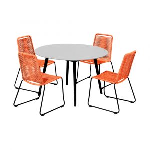 Armen Living - Sydney and Shasta 5 Piece Patio Outdoor Dining Set in Tangerine Rope with Black Eucalyptus Wood - 840254336490