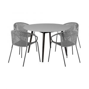 Armen Living - Sydney and Snack 5 Piece Outdoor Patio Dining Set in Grey Rope with Black Eucalyptus Wood - 840254333734