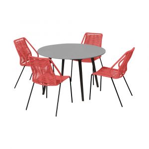 Armen Living - Sydney and Clip Outdoor Patio 5 Piece Dining Set in Brick Red Rope with Black Eucalyptus Wood - 840254336551
