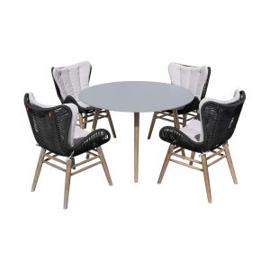 Armen Living - Sydney and Fanny 5 Piece Outdoor Patio Dining Set in Light Eucalyptus Wood with Charcoal Rope and Grey Cushions - 840254335981