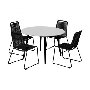 Armen Living - Sydney and Shasta 5 Piece Patio Outdoor Dining Set in Black Rope with Black Eucalyptus Wood - 840254336469