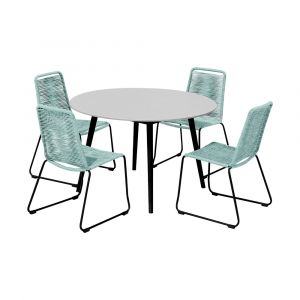 Armen Living - Sydney and Shasta 5 Piece Patio Outdoor Dining Set in Wasabi Rope with Black Eucalyptus Wood - 840254336483