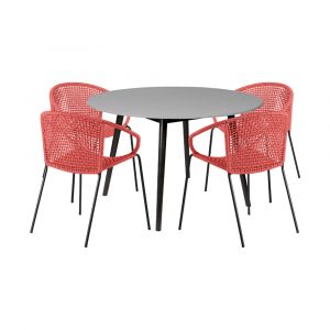 Armen Living - Sydney and Snack 5 Piece Outdoor Patio Dining Set in Brick Red Rope with Black Eucalyptus Wood - 840254336612