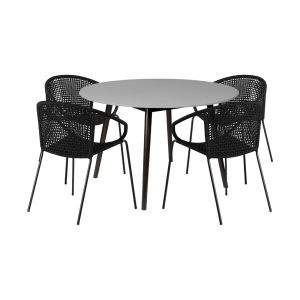 Armen Living - Sydney and Snack 5 Piece Outdoor Patio Dining Set in Black Rope with Black Eucalyptus Wood - 840254336599