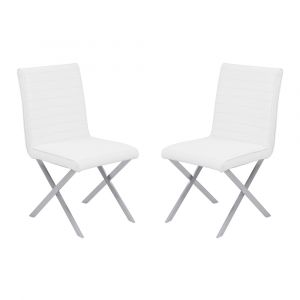 Armen Living - Tempe Contemporary Dining Chair in White Faux Leather with Brushed Stainless Steel Finish - Set of 2 - LCTESIWHBS