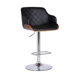 Armen Living - Toby Black Faux Leather Adjustable Height Swivel Walnut Wood and Chrome Bar Stool - LCTOSWBAWABL