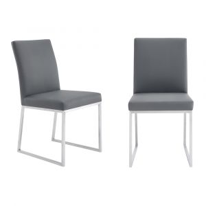 Armen Living - Trevor Contemporary Dining Chair in Brushed Stainless Steel and Gray Faux Leather (Set of 2) - LCTRCHBSGR