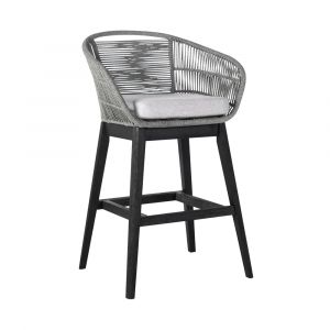 Armen Living - Tutti Frutti Indoor Outdoor Bar Height Bar Stool in Black Brushed Wood with Grey Rope - LCTFBAGRBL30