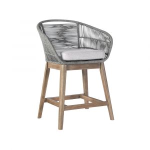 Armen Living - Tutti Frutti Indoor Outdoor Counter Height Bar Stool in Aged Teak Wood with Grey Rope - LCTFBAGRTK26