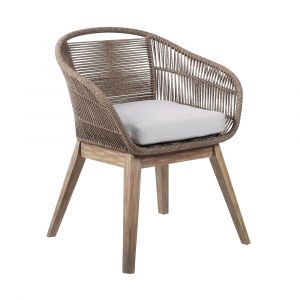 Armen Living - Tutti Frutti Indoor Outdoor Dining Chair in Light Eucalyptus Wood with Latte Rope and Grey Cushion - LCTFSITRU