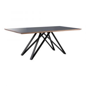 Armen Living - Urbino Mid-Century Dining Table in Matte Black Finish with Walnut and Dark Gray Glass Top - LCURDIBL