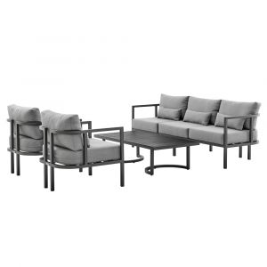 Armen Living - Venice 4 Piece Dark Gray Aluminum Outdoor Seating Set with Dark Gray Cushions - 840254333062
