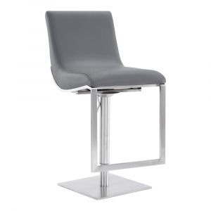 Armen Living - Victory Contemporary Swivel Barstool in Brushed Stainless Steel and Gray Faux Leather - LCVCSWBABSGR