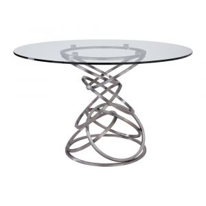 Armen Living - Wendy Contemporary Dining Table in Brushed Stainless Steel Finish and Clear Glass top - LCWNDIBS