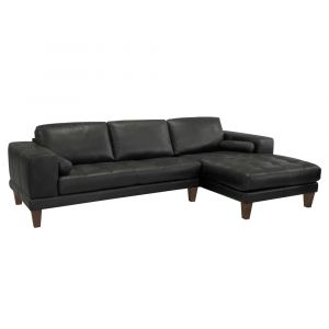 Armen Living - Wynne Contemporary Sectional in Genuine Black Leather with Brown Wood Legs - LCWYSEBLACK