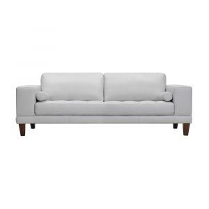 Armen Living - Wynne Contemporary Sofa in Genuine Dove Gray Leather with Brown Wood Legs - LCWY3DV
