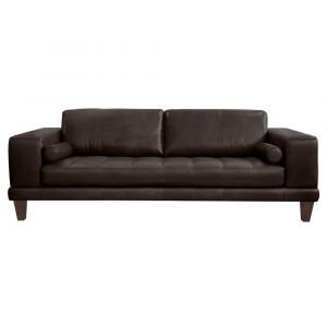 Armen Living - Wynne Contemporary Sofa in Genuine Espresso Leather with Brown Wood Legs - LCWY3BROWN