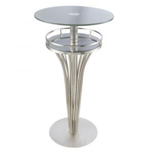 Armen Living - Yukon Contemporary Bar Table In Stainless Steel and Gray Frosted Glass - LCYUBTB201TO