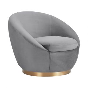 Armen Living - Yves Gray Velvet Swivel Accent Chair with Gold Base - LCYVCHGREY
