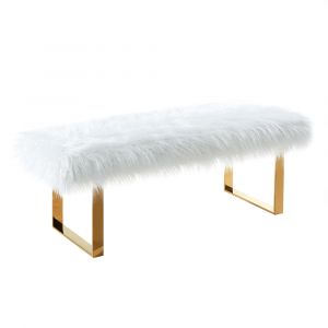 Armen Living - Zinna Contemporary Bench in White Fur and Gold Stainless Steel Finish - LCZNBEWH